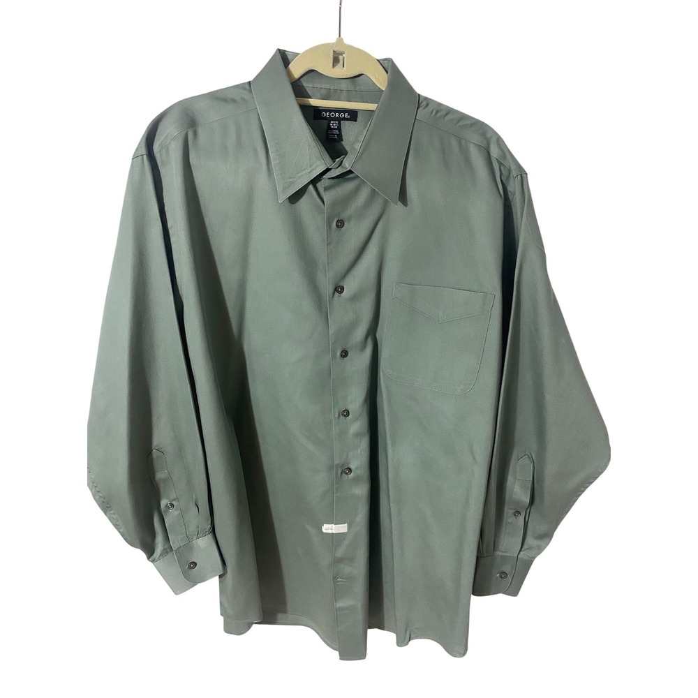 George Mens Shirt 2XL Dress Sage Green Long Sleeve Button Down 18-18.5 34-35